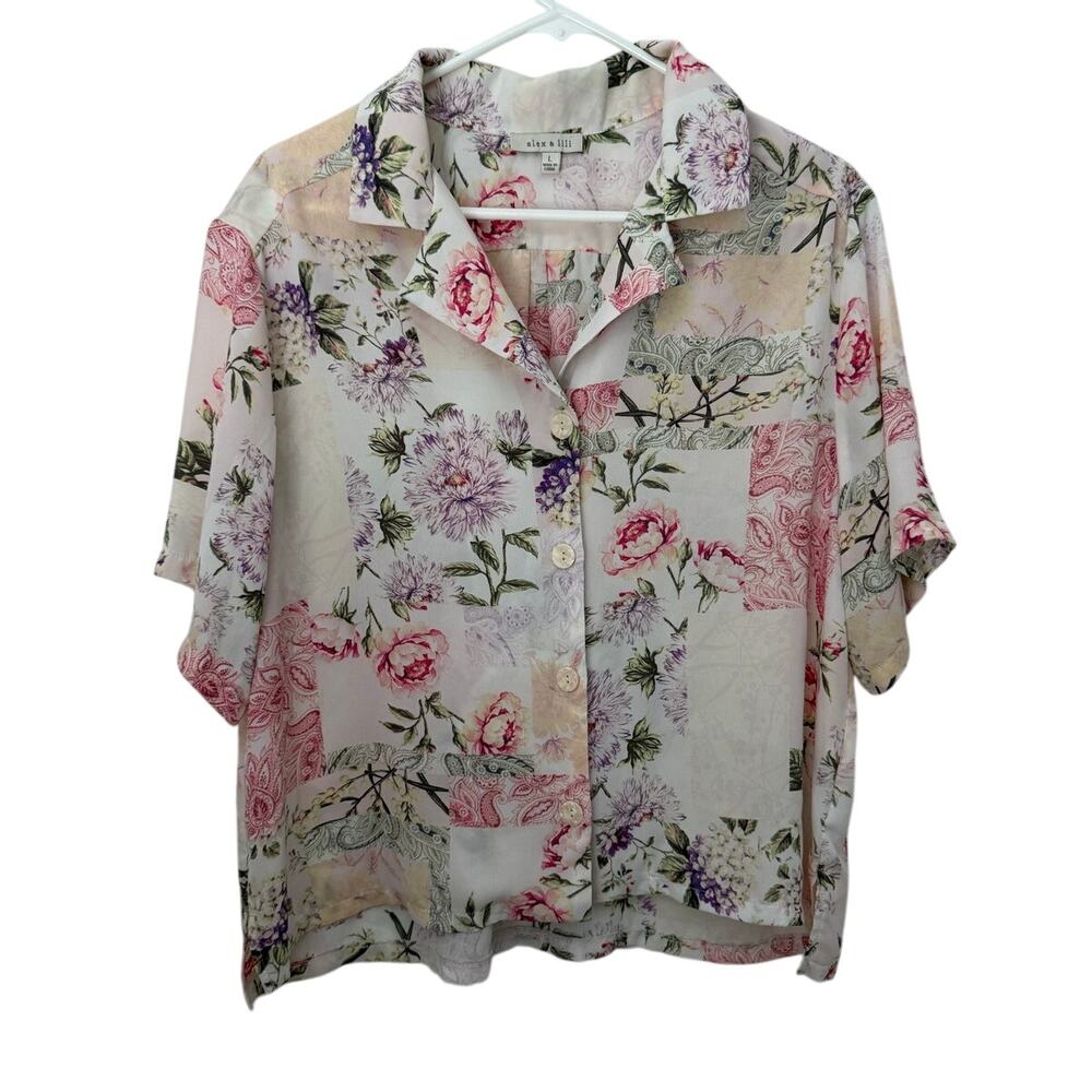 Alex & Lili Women’s Button-Up Blouse  Floral Print Size L